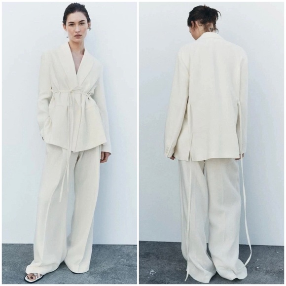 ZARA Pants - NWT ZARA LINEN BLEND PLEATED PANTS ZW COLLECTION Ecru Size S